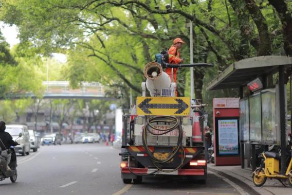 古田：环卫工清扫落叶 护城市整洁