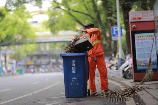 古田：环卫工清扫落叶 护城市整洁