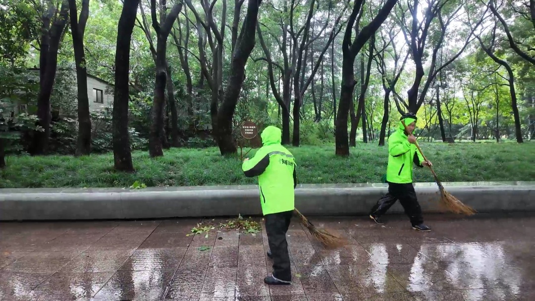 台风天里的城市守护者：环卫工人筑牢路面畅通防线